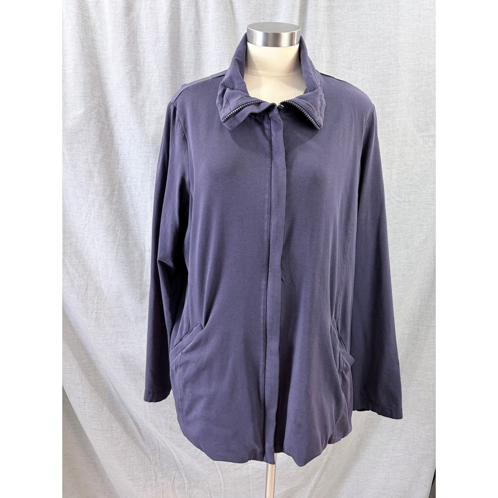 Eileen Fisher Blue Cotton‎ Jacket Cardigan Pockets L Relaxed Fit AS IS